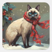 雪のシャム猫 クリスマス スクエアシール (正面)