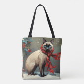 雪のシャム猫 クリスマス トートバッグ (裏面)