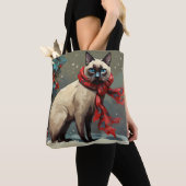 雪のシャム猫 クリスマス トートバッグ (クローズアップ)