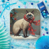 雪のシャム猫 クリスマス ペーパープレート (パーティー)