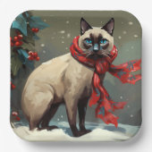 雪のシャム猫 クリスマス ペーパープレート (正面)