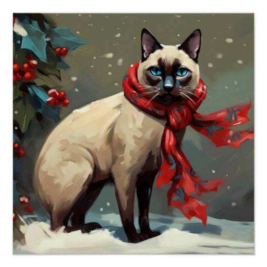 雪のシャム猫 クリスマス ポスター (正面)