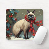 雪のシャム猫 クリスマス マウスパッド (マウス)