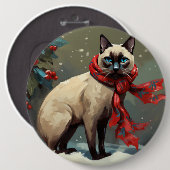 雪のシャム猫 クリスマス 缶バッジ (正面&裏面)