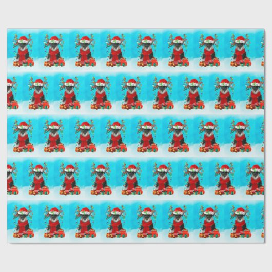 雪のシュナウザーとクリスマスプレゼント ラッピングペーパー (フラット)