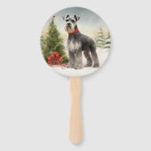 雪のシュナウザー犬 クリスマス ハンドファン (正面)