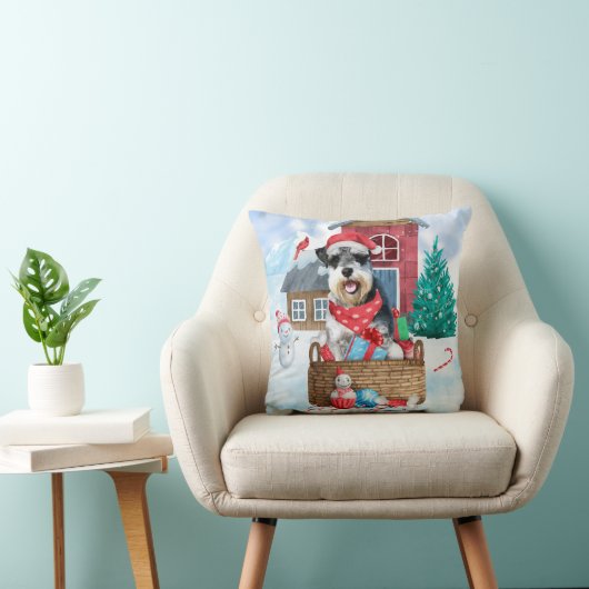 雪のシュナウツァードッグのクリスマスドッグハウス クッション (椅子)