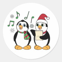 雪のシールで歌うペンギン ラウンドシール