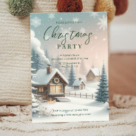雪のシーンと明るいクリスマスパーティの招待状 招待状
