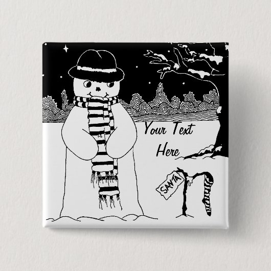 雪のシーンのクリスマスに微笑む可愛い雪だるま 缶バッジ (正面)