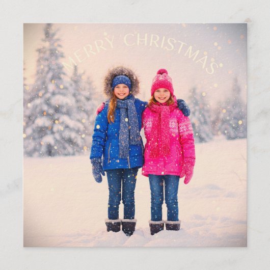 雪のシーンの女の子二人クリスマスデザイン 招待状 (正面)
