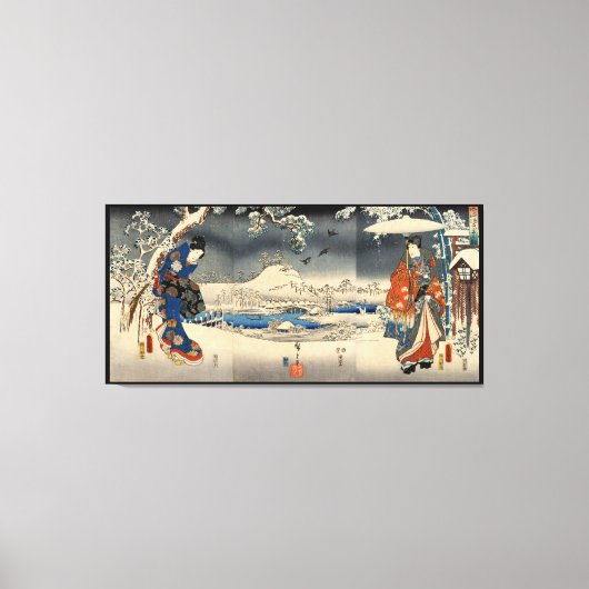 雪のシーンの雪景色の恋人、豊国愛好家、豊国 キャンバスプリント (正面)