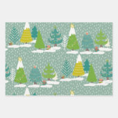 雪のシーンクリスマスツリーホリデーパターン ラッピングペーパーシート (正面3)