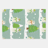 雪のシーンクリスマスツリーホリデーパターン ラッピングペーパーシート (正面2)