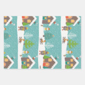 雪のシーンクリスマスツリーホリデーパターン ラッピングペーパーシート (正面)