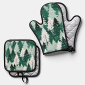雪のシーンフェスティバルグリーンウィンターツリークリスマス 鍋つかみ&鍋敷きセット (正面/裏面)