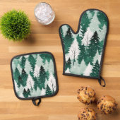 雪のシーンフェスティバルグリーンウィンターツリークリスマス 鍋つかみ&鍋敷きセット (トップダウン)