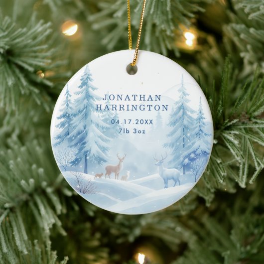 雪のシーン初めてのクリスマスベビー写真 セラミックオーナメント (ツリー)