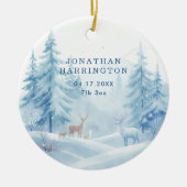 雪のシーン初めてのクリスマスベビー写真 セラミックオーナメント (正面)