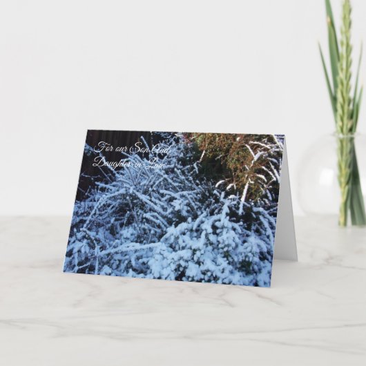 雪のシーン息子と義理の娘のクリスマス シーズンカード (正面)