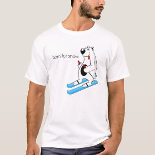 雪のスキーの白くまのTシャツのために生まれて下さい Tシャツ