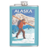 雪のスキーヴィンテージ旅行3を運んでいるスキーヤー フラスク (正面)