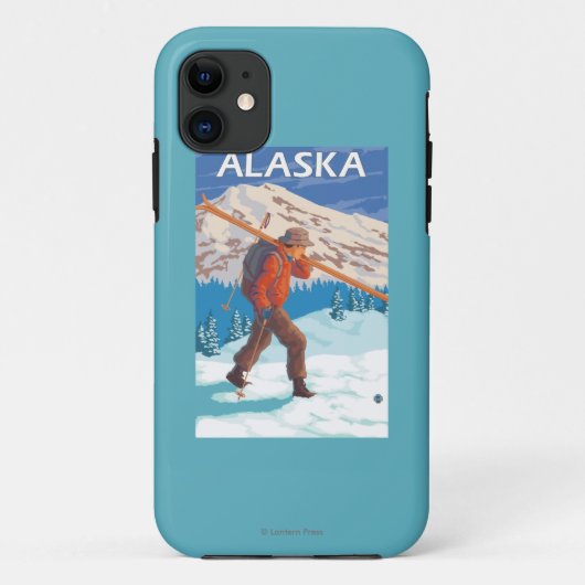 雪のスキーヴィンテージ旅行3を運んでいるスキーヤー Case-Mate iPhoneケース (裏面)