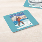 雪のスキー-アイダホ--を運んでいるスキーヤー スクエアペーパーコースター (アングル)