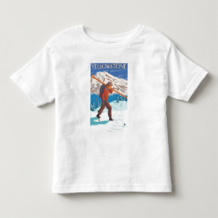 雪のスキー-イエローストーンの国民--を運んでいるスキーヤー トドラーTシャツ