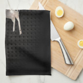 雪のスキー; クールな黒 キッチンタオル (四つ折り)