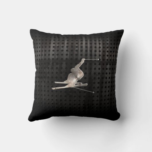 雪のスキー; クールな黒 クッション (裏面)