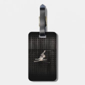 雪のスキー; クールな黒 ラゲッジタグ (裏面縦)