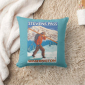 雪のスキー-スティーヴンスのパス、WA --を運んでいるスキーヤー クッション (ブランケット)