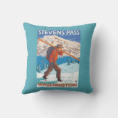 雪のスキー-スティーヴンスのパス、WA --を運んでいるスキーヤー クッション (裏面)