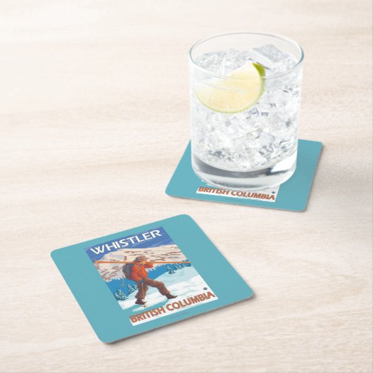 雪のスキー-ホイスラー、紀元前にカナダ--を運んでいるスキーヤー スクエアペーパーコースター (インサイチュ)