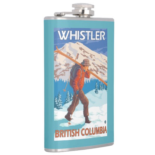 雪のスキー-ホイスラー、紀元前にカナダ--を運んでいるスキーヤー フラスク (右)