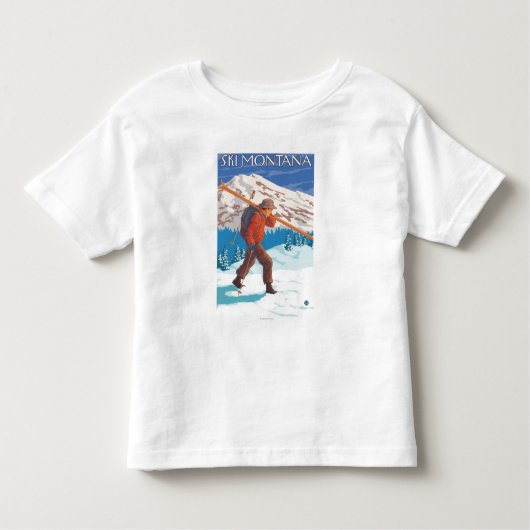 雪のスキー-モンタナ--を運んでいるスキーヤー トドラーTシャツ (正面)