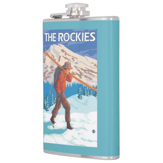雪のスキー-ロッキー山脈--を運んでいるスキーヤー フラスク (左)