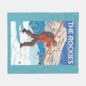 雪のスキー-ロッキー山脈--を運んでいるスキーヤー フリースブランケット (正面(横))