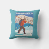 雪のスキー-ワシントン州--を運んでいるスキーヤー クッション (裏面)