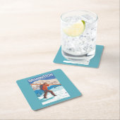 雪のスキー-ワシントン州--を運んでいるスキーヤー スクエアペーパーコースター (インサイチュ)