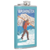 雪のスキー-ワシントン州--を運んでいるスキーヤー フラスク (右)