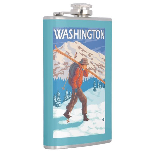 雪のスキー-ワシントン州--を運んでいるスキーヤー フラスク (右)