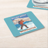 雪のスキー-山のパン屋、WA --を運んでいるスキーヤー スクエアペーパーコースター (アングル)