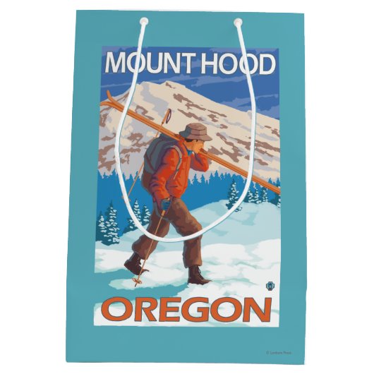 雪のスキー-山のフード--を運んでいるスキーヤーまたは ミディアムペーパーバッグ (裏面)