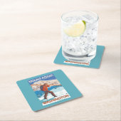 雪のスキー-山アダムス、WA --を運んでいるスキーヤー スクエアペーパーコースター (インサイチュ)