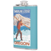 雪のスキー-樹木限界線ロッジ--を運んでいるスキーヤーまたは フラスク (左)