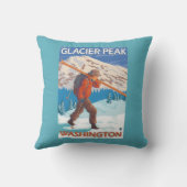 雪のスキー-氷河ピーク、WA --を運んでいるスキーヤー クッション (裏面)