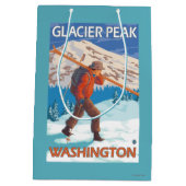 雪のスキー-氷河ピーク、WA --を運んでいるスキーヤー ミディアムペーパーバッグ (裏面)