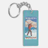 雪のスキー- Snoqualmieのパス、WA --を運んでいるスキーヤー キーホルダー (正面左)